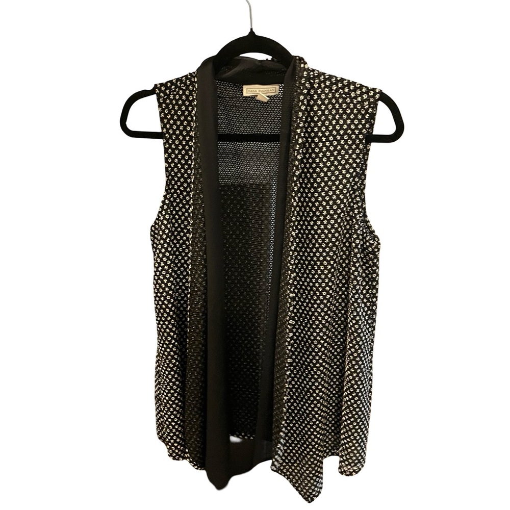 Dana Buchman Vest Women's Large White Black Layered Seersucker Handkerchief Hem